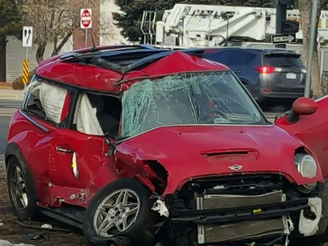 Woman Hurt After Denver Fire Truck Crashes With Car In Southeast Damage Done To Red Mini Cooper Involved In Crash With Denver Fire Truck Photo Keith Balka